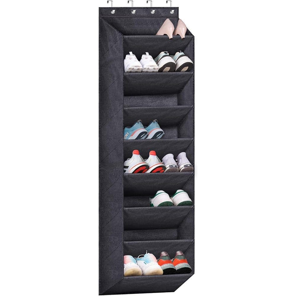 12 Pairs Wall Mounted Shoe Rack with Hooks, Shoe Hanger Storage for Door, 24 x 12 x 4 inches, Black - Image 2