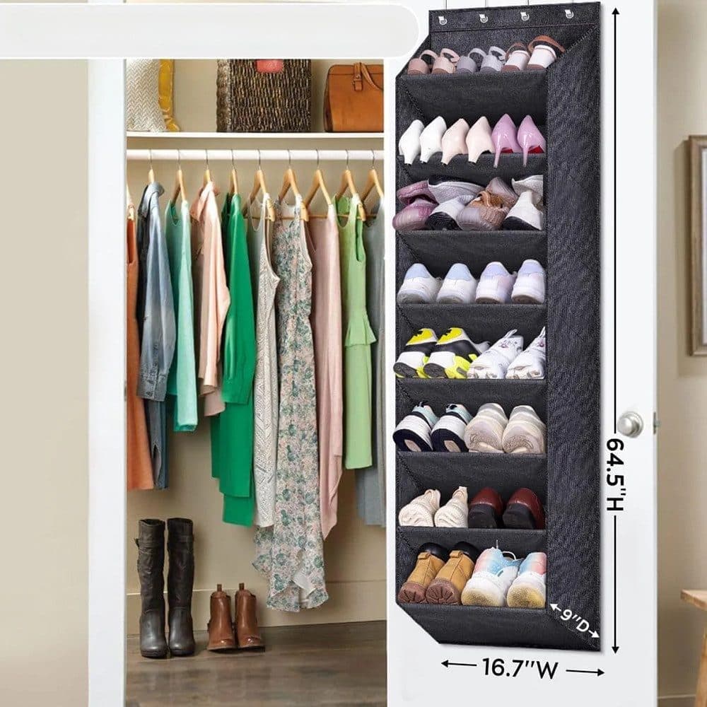 12 Pairs Wall Mounted Shoe Rack with Hooks, Shoe Hanger Storage for Door, 24 x 12 x 4 inches, Black - Image 3