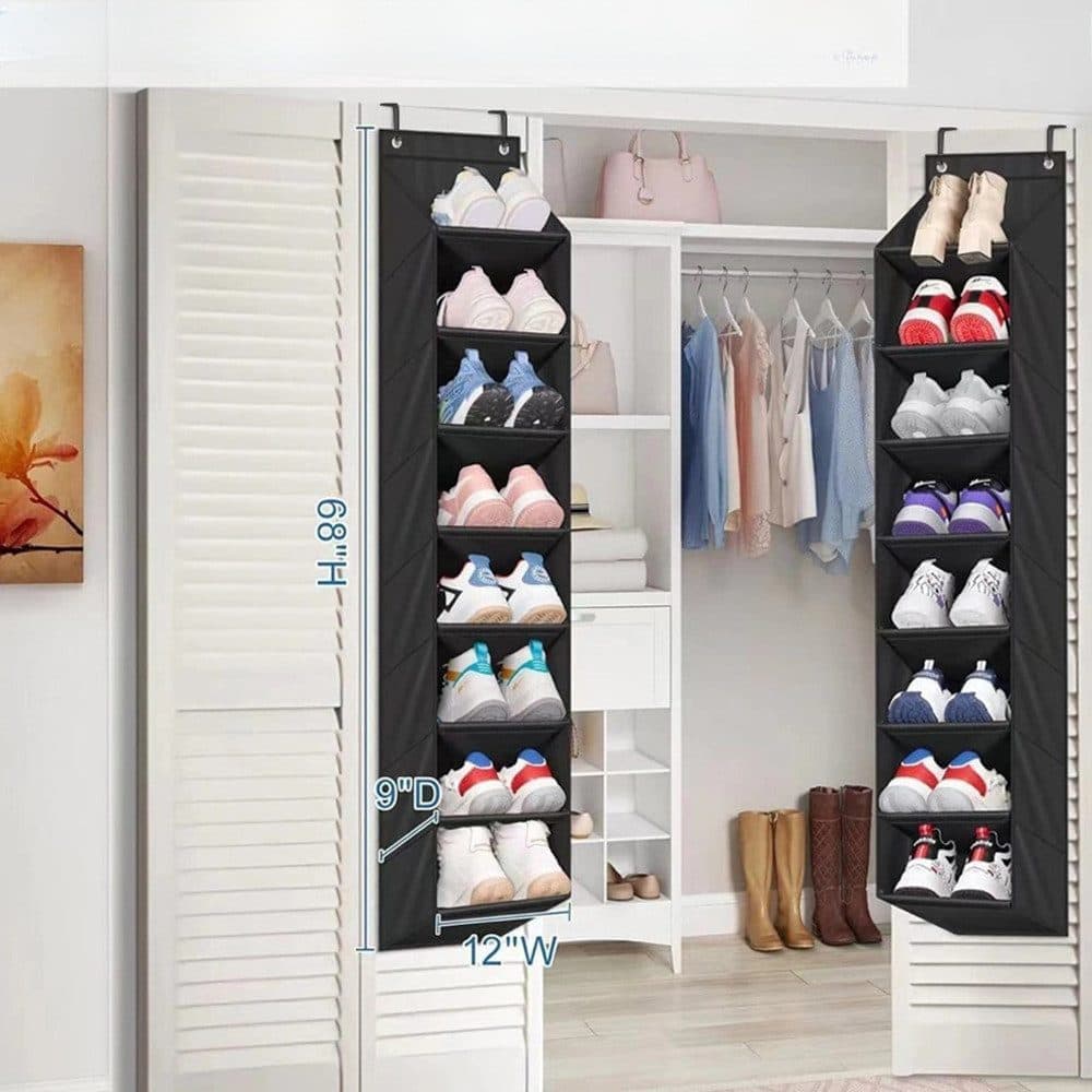 12 Pairs Wall Mounted Shoe Rack with Hooks, Shoe Hanger Storage for Door, 24 x 12 x 4 inches, Black - Image 4