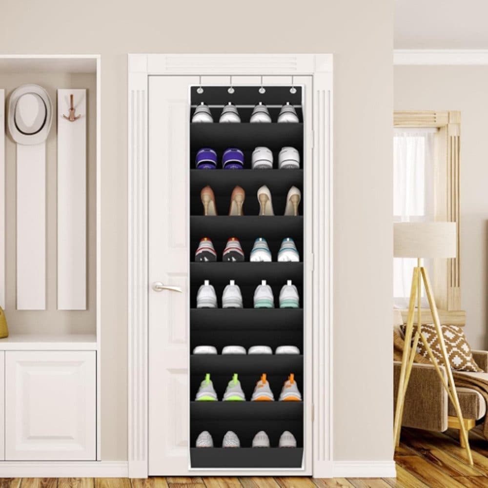 12 Pairs Wall Mounted Shoe Rack with Hooks, Shoe Hanger Storage for Door, 24 x 12 x 4 inches, Black - Image 8