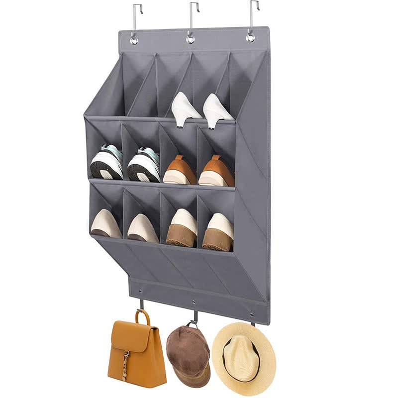 Wall-mounted Shoe and Hat Rack with Hooks, Multi-functional Storage for Door Hanging, Gray - Image 1