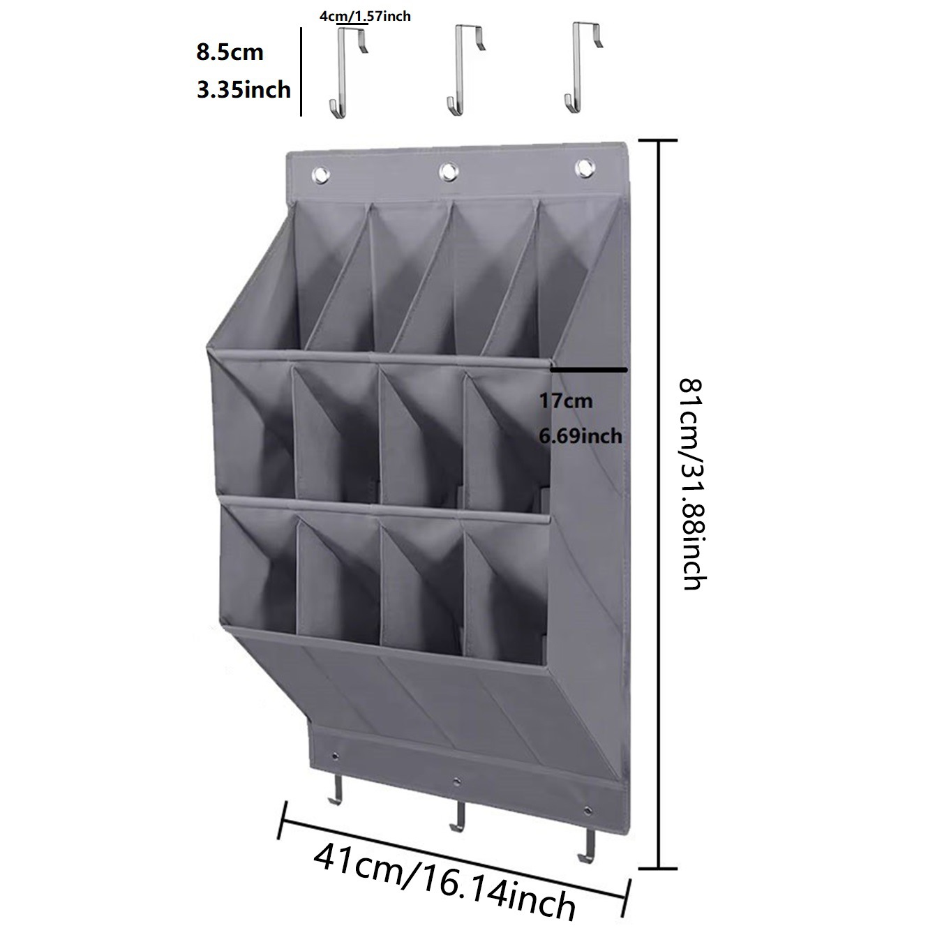 Wall-mounted Shoe and Hat Rack with Hooks, Multi-functional Storage for Door Hanging, Gray - Image 2