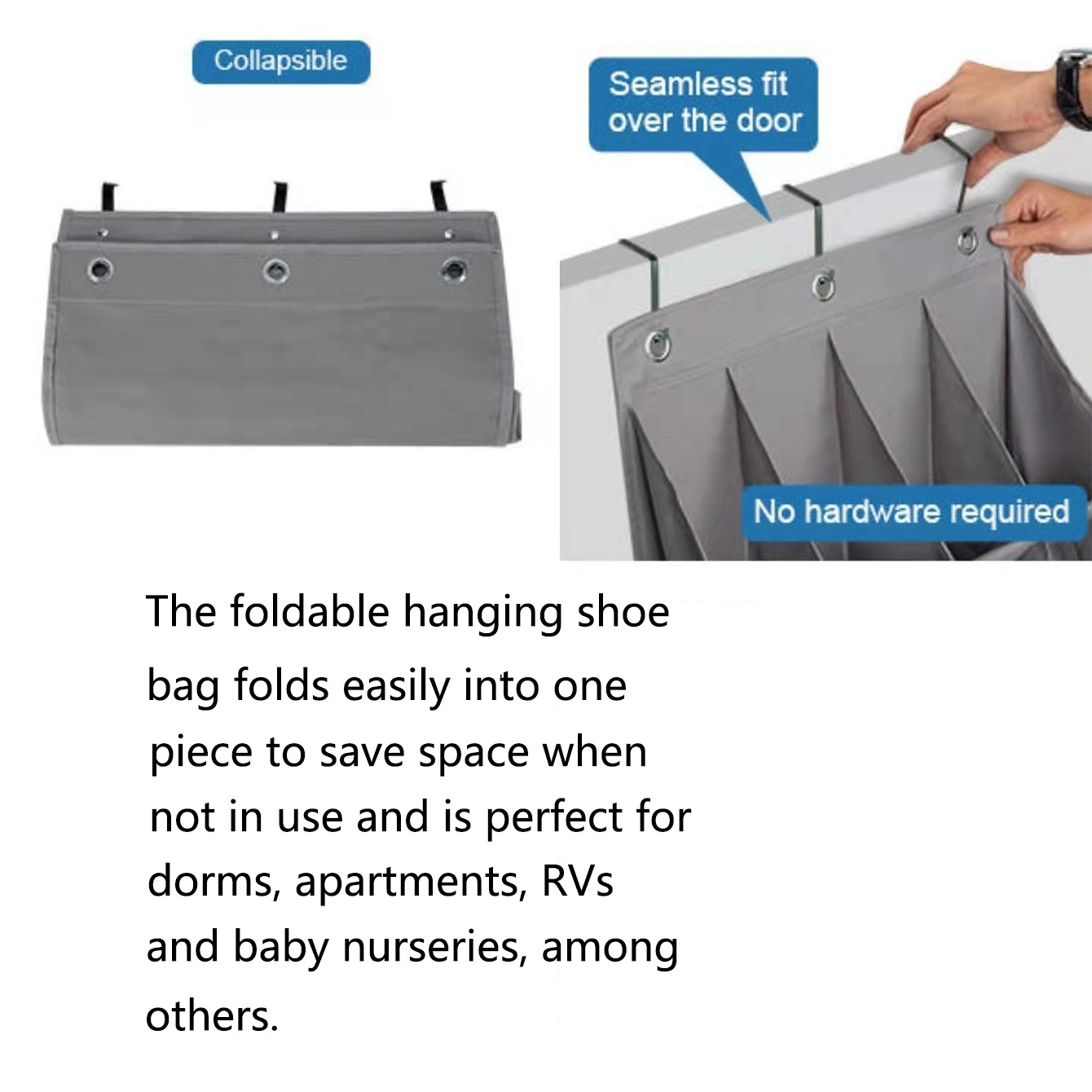 Wall-mounted Shoe and Hat Rack with Hooks, Multi-functional Storage for Door Hanging, Gray - Image 5