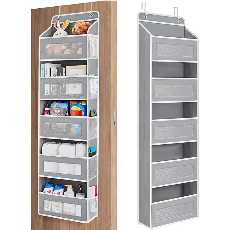 1 piece Wall-mounted Doll Rack with Hooks, Multi-functional Storage Rack for Door, Gray - Image 1