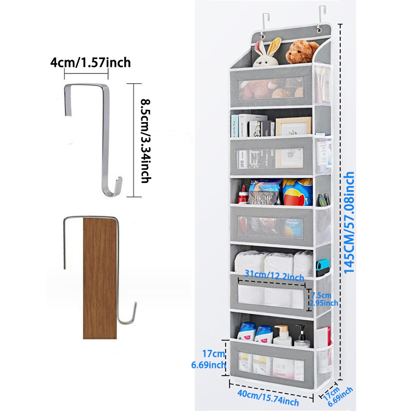1 piece Wall-mounted Doll Rack with Hooks, Multi-functional Storage Rack for Door, Gray - Image 2