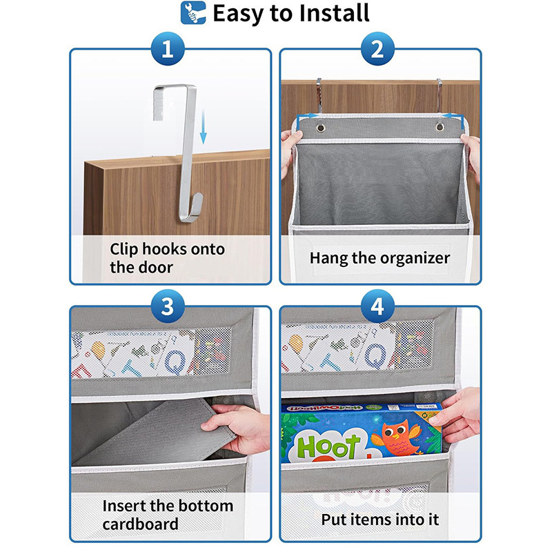 1 piece Wall-mounted Doll Rack with Hooks, Multi-functional Storage Rack for Door, Gray - Image 4