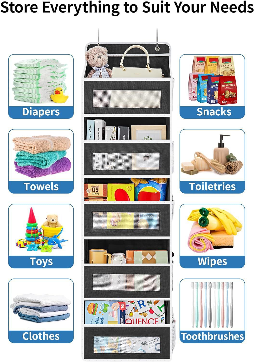 Wall-mounted Doll Rack with Hooks, Multi-functional Storage for Door Hanging, Black - Image 6