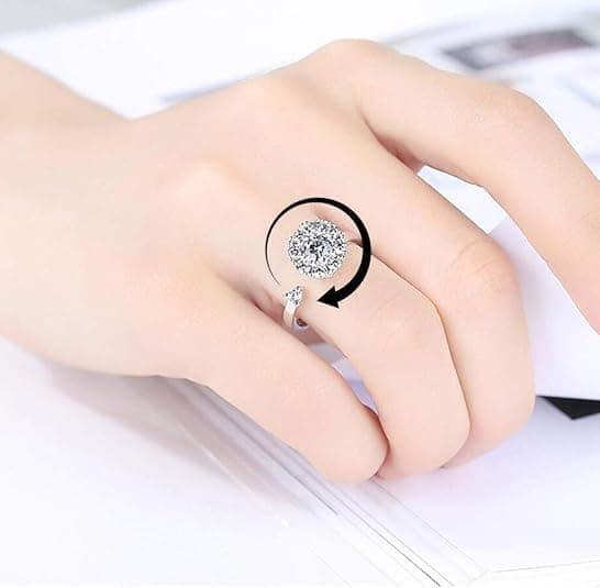 6-Pack Adjustable Antistress Ring with Rotating Beads, Silver - Image 2