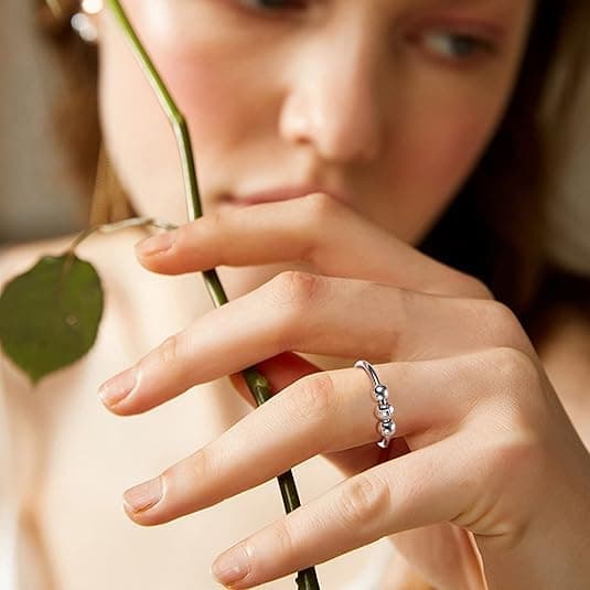6-Pack Adjustable Antistress Ring with Rotating Beads, Silver - Image 3