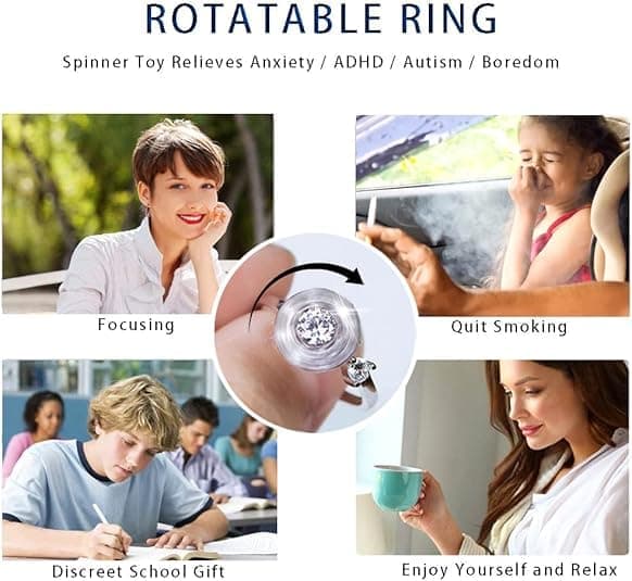6-Pack Adjustable Antistress Ring with Rotating Beads, Silver - Image 5