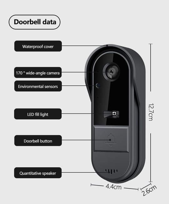 Smart Wireless Video Doorbell with Camera HD Resolution Two-Way Communication Infrared Night Vision Cloud Storage, Black, Compatible with Alexa and Google Home - Image 2