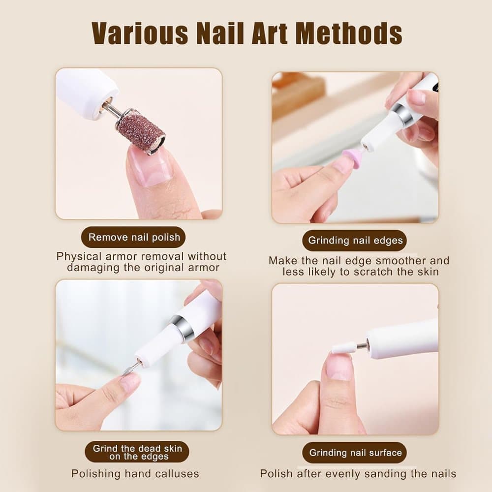 Electric Nail File Rechargeable with 12 Grinding Heads, Adjustable Speed 15000RPM, Pink - Image 2