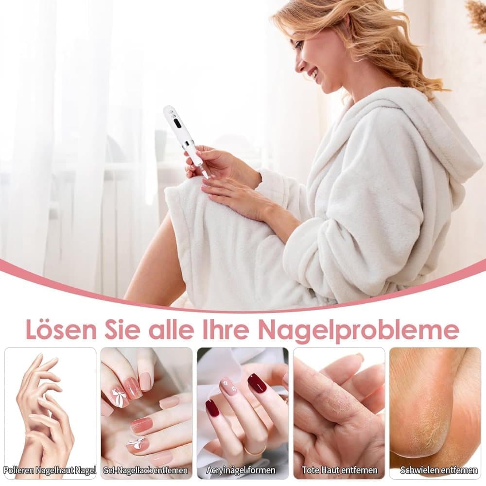 Electric Nail File Rechargeable with 12 Grinding Heads, Adjustable Speed 15000RPM, Pink - Image 3
