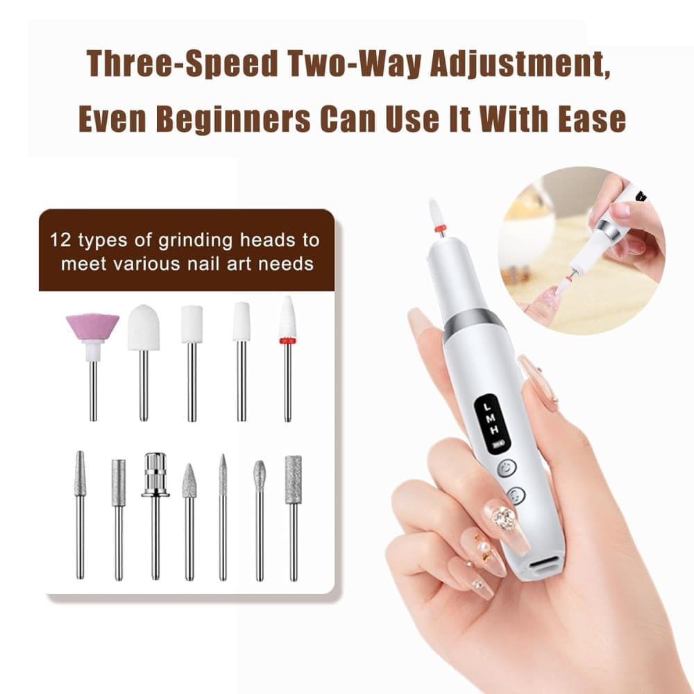 Electric Nail File Rechargeable with 12 Grinding Heads, Adjustable Speed 15000RPM, Pink - Image 5