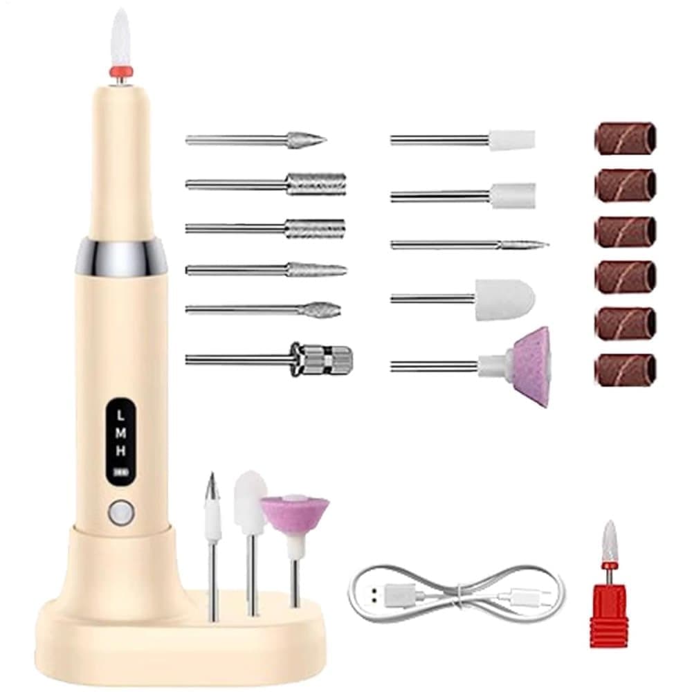 12 Grinding Heads Electric Nail File, Rechargeable 15000RPM Adjustable Speed, Wood - Image 1
