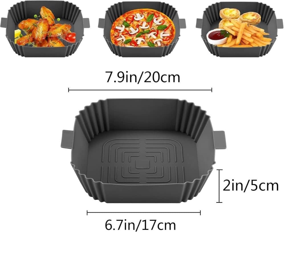 2-Pack Air Fryer Silicone Basket, Non-Stick Reusable Easy to Clean, Gray - Image 2