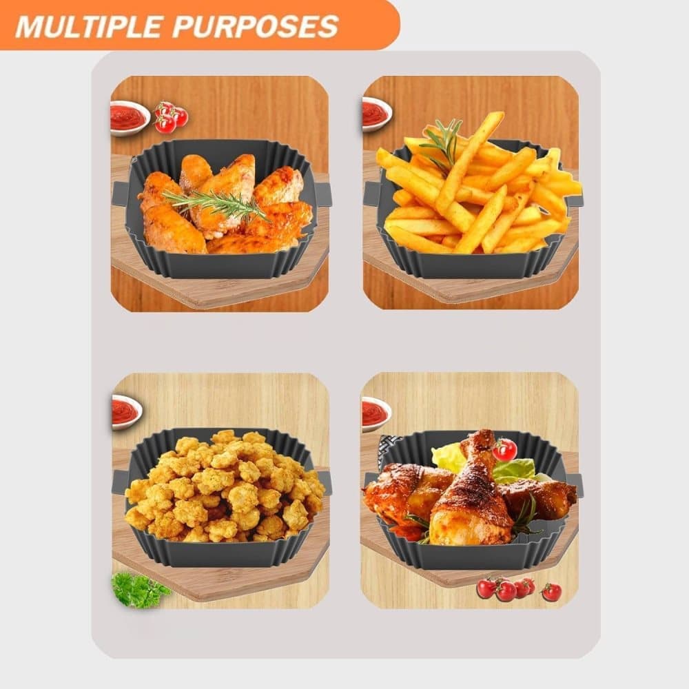 2-Pack Air Fryer Silicone Basket, Non-Stick Reusable Easy to Clean, Gray - Image 4