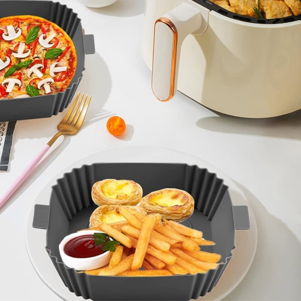 2-Pack Air Fryer Silicone Basket, Non-Stick Reusable Easy to Clean, Gray - Image 6