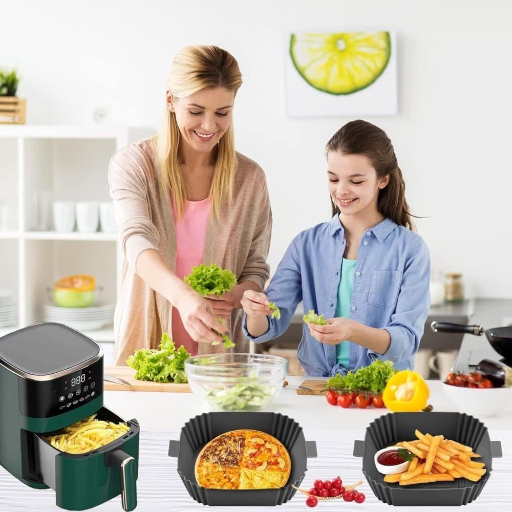 2-Pack Air Fryer Silicone Basket, Non-Stick Reusable Easy to Clean, Gray - Image 7