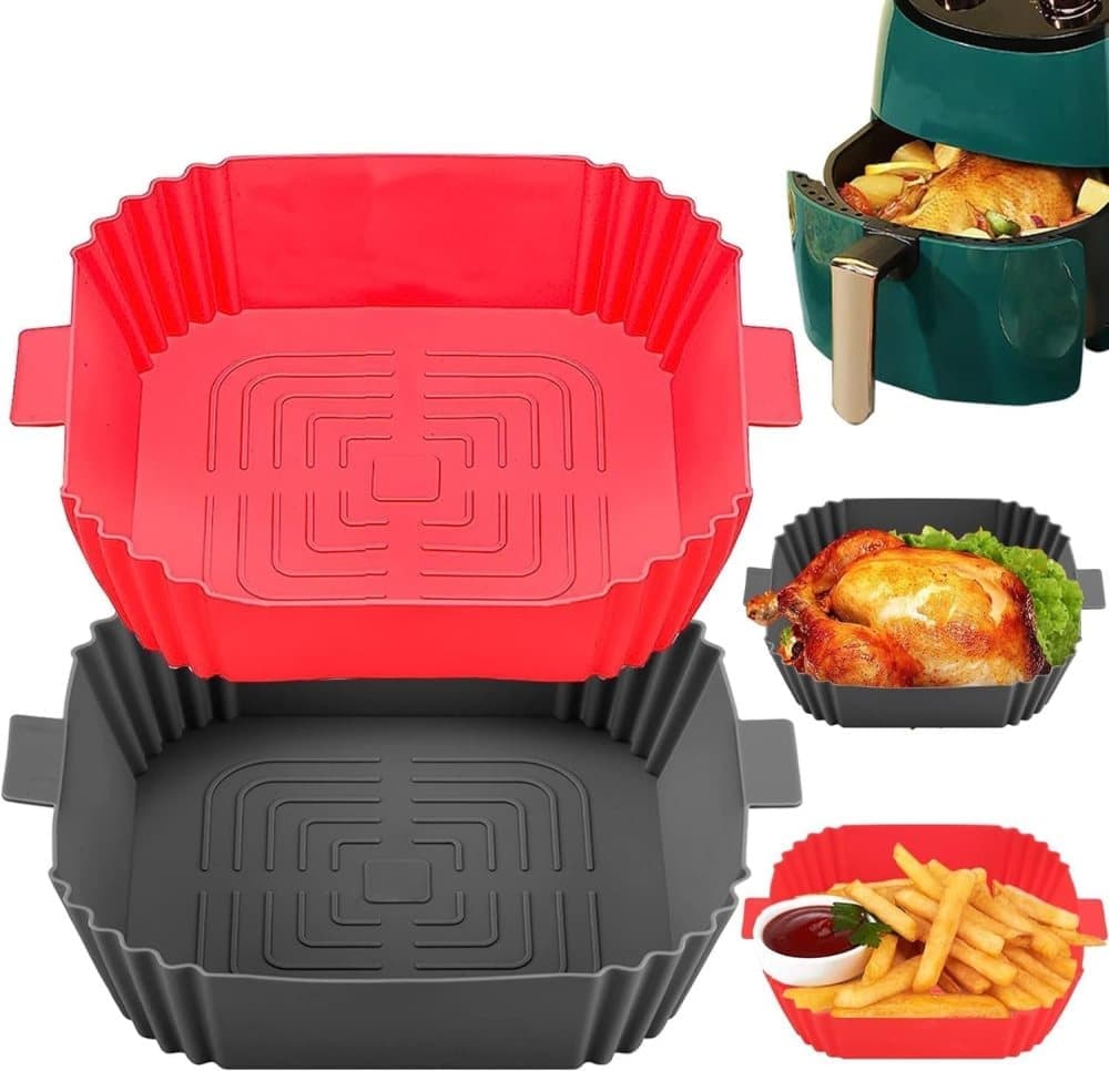 2-Pack Air Fryer Silicone Basket Non-Stick Reusable Easy to Clean, Gray, Compatible with Most Air Fryers - Image 1