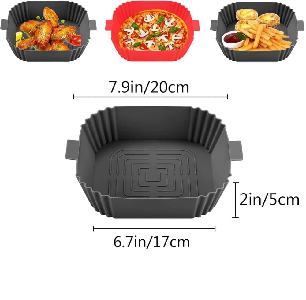 2-Pack Air Fryer Silicone Basket Non-Stick Reusable Easy to Clean, Gray, Compatible with Most Air Fryers - Image 2