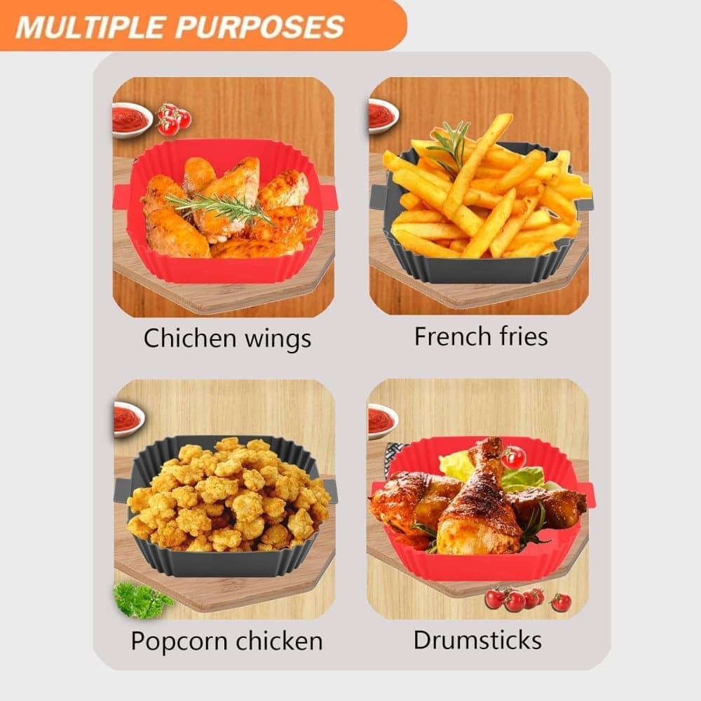 2-Pack Air Fryer Silicone Basket Non-Stick Reusable Easy to Clean, Gray, Compatible with Most Air Fryers - Image 4
