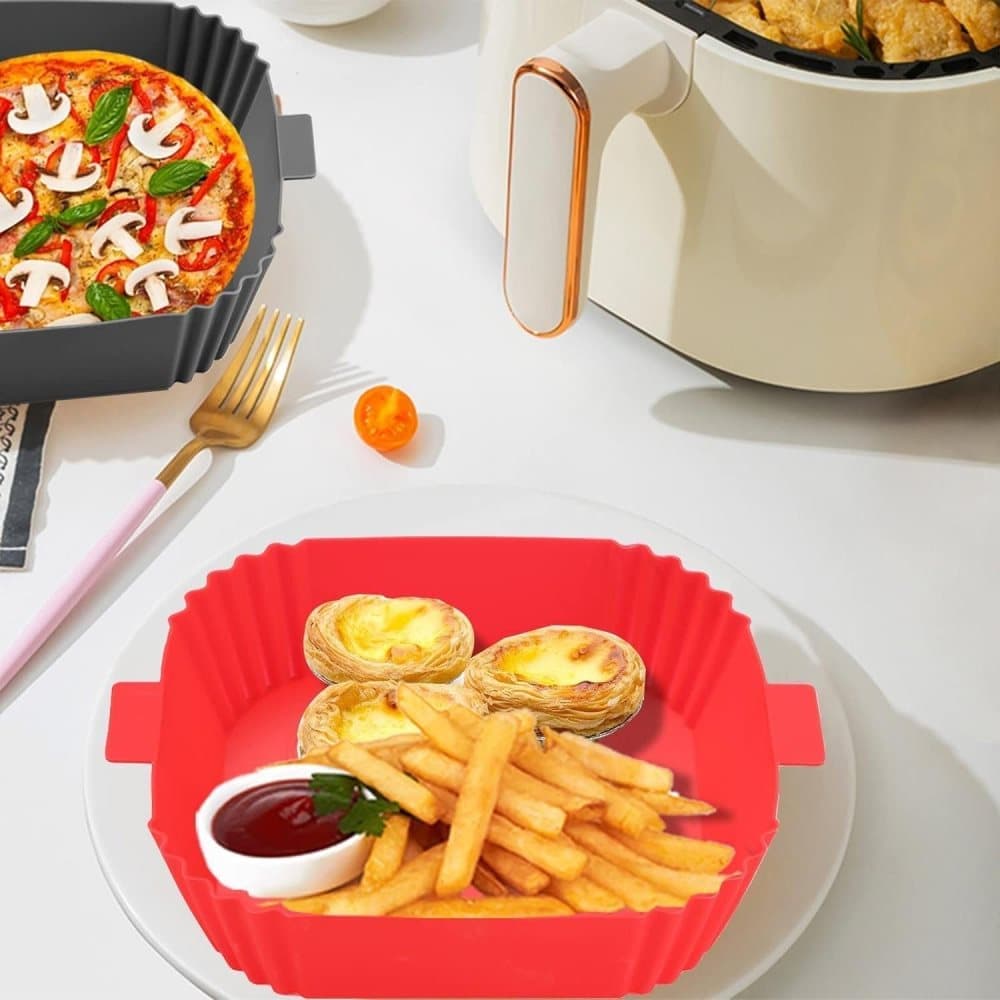 2-Pack Air Fryer Silicone Basket Non-Stick Reusable Easy to Clean, Gray, Compatible with Most Air Fryers - Image 6