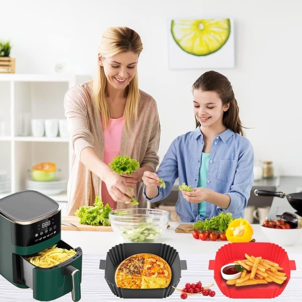 2-Pack Air Fryer Silicone Basket Non-Stick Reusable Easy to Clean, Gray, Compatible with Most Air Fryers - Image 7