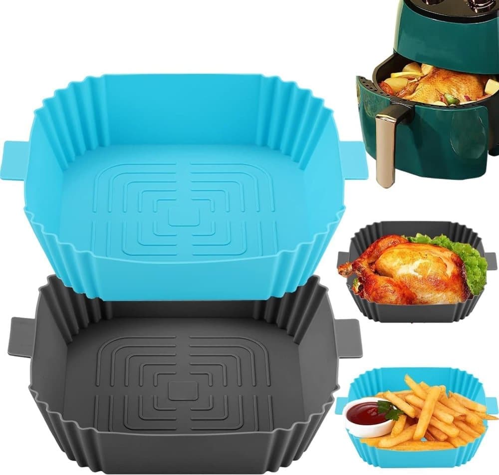2-Pack Airfryer Silicone Basket, Non-Stick Reusable Easy to Clean, Compatible with Philips, Gray - Image 1