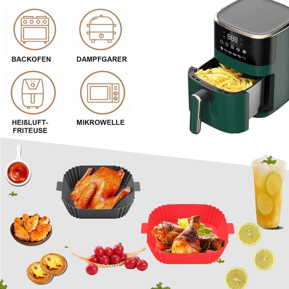 2-Pack Airfryer Silicone Basket, Non-Stick Reusable Easy to Clean, Compatible with Philips, Gray - Image 3