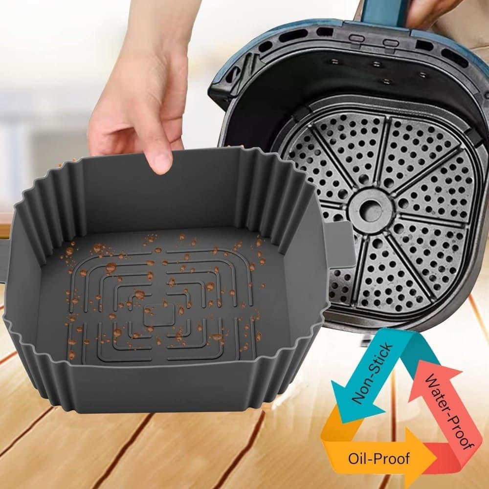 2-Pack Airfryer Silicone Basket, Non-Stick Reusable Easy to Clean, Compatible with Philips, Gray - Image 5