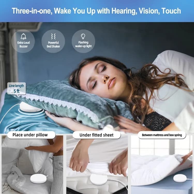 LED Alarm Clock with Bed Shaker for Heavy Sleepers, Digital Mirror Display, Compatible with Philips, Black - Image 4