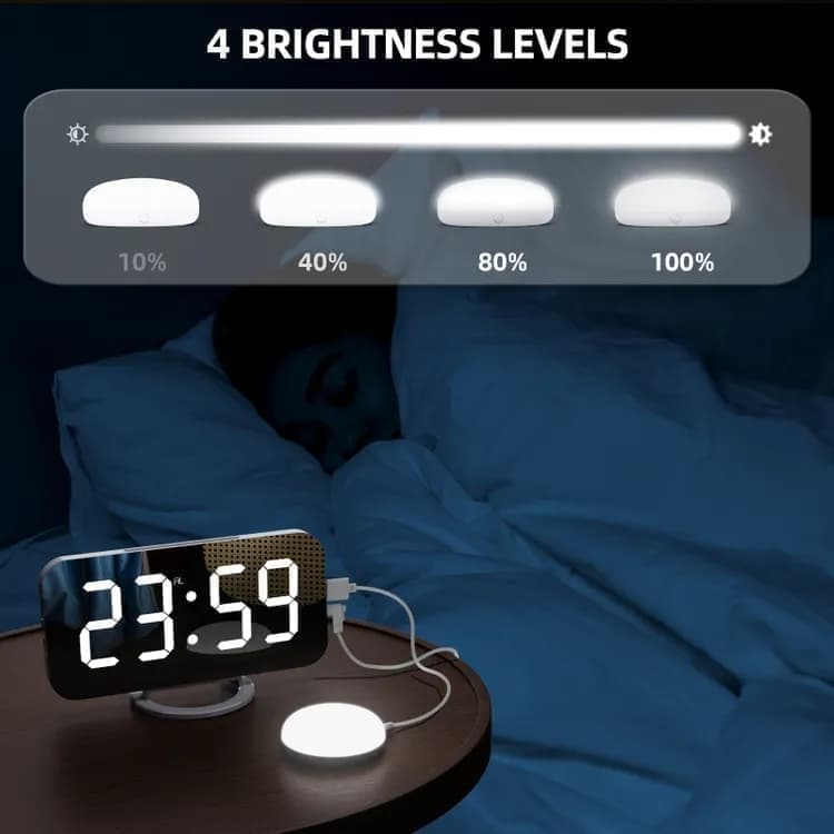 LED Alarm Clock with Bed Shaker for Heavy Sleepers, Digital Mirror Display, Compatible with Philips, Black - Image 5