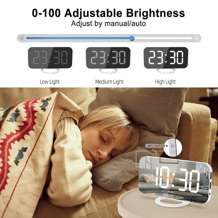 LED Alarm Clock with Bed Shaker for Heavy Sleepers, Digital Mirror Display, Compatible with Philips, Black - Image 7