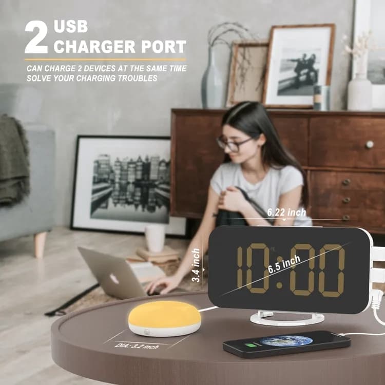 Digital Alarm Clock with Bed Shaker for Heavy Sleepers, LED Mirror Display, Compatible with Philips, Yellow - Image 2