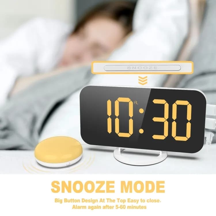 Digital Alarm Clock with Bed Shaker for Heavy Sleepers, LED Mirror Display, Compatible with Philips, Yellow - Image 7