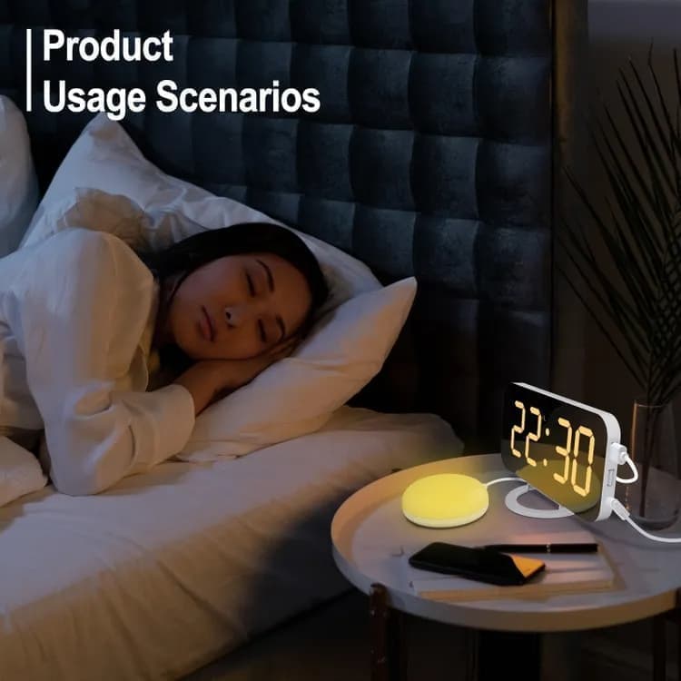 Digital Alarm Clock with Bed Shaker for Heavy Sleepers, LED Mirror Display, Compatible with Philips, Yellow - Image 8
