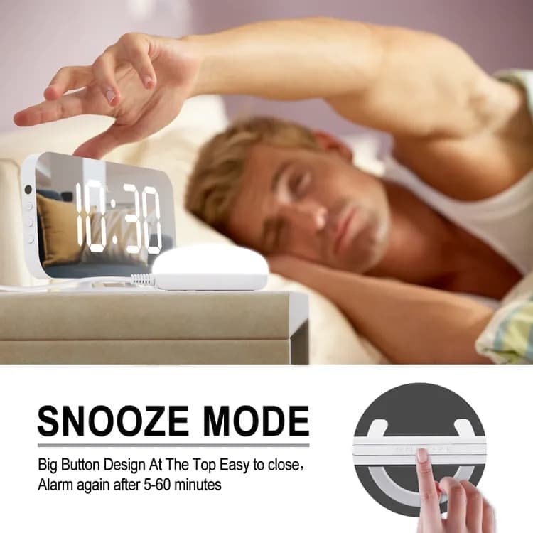 Digital LED Mirror Alarm Clock with Bed Shaker for Heavy Sleepers, White, compatible with Braun and Philips - Image 6