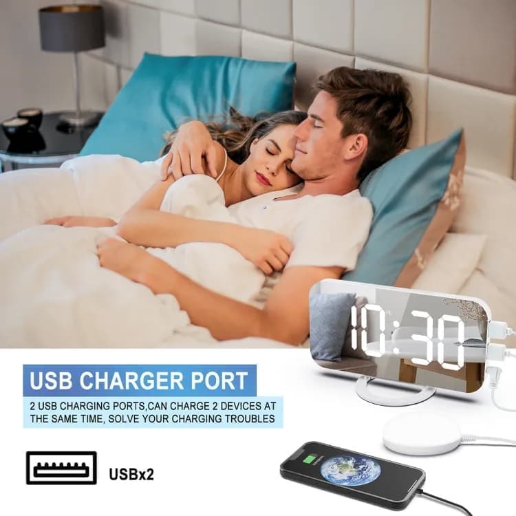Digital LED Mirror Alarm Clock with Bed Shaker for Heavy Sleepers, White, compatible with Braun and Philips - Image 8