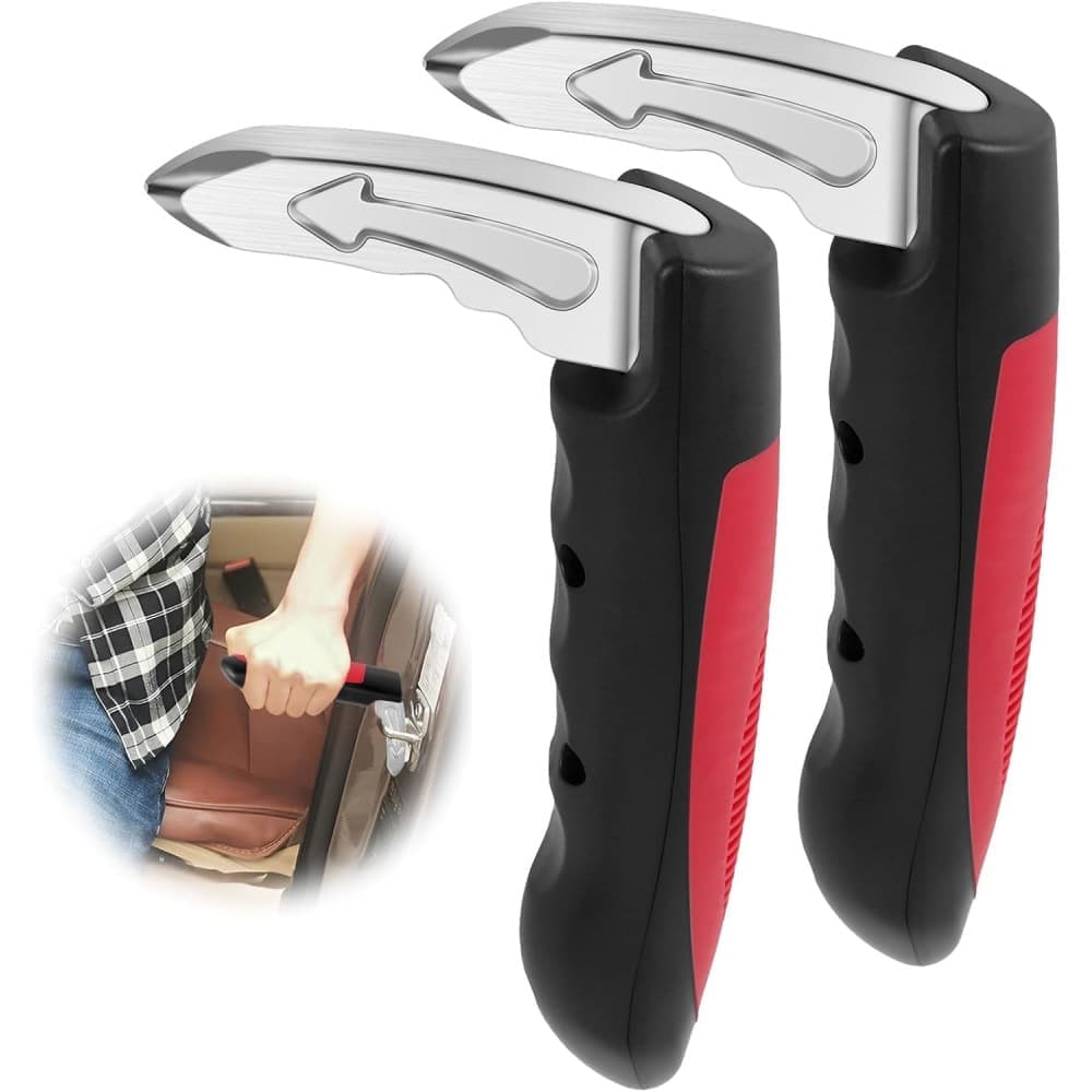 2 pcs Car Support Handles for Elderly, Emergency Hammer, Compatible with Vehicles, 12.5 x 3.1 inches, Red - Image 1