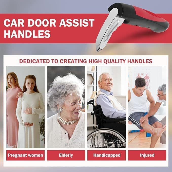 2 pcs Car Support Handles for Elderly, Emergency Hammer, Compatible with Vehicles, 12.5 x 3.1 inches, Red - Image 4