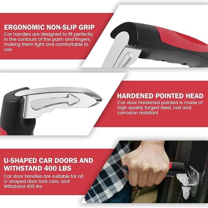2 pcs Car Support Handles for Elderly, Emergency Hammer, Compatible with Vehicles, 12.5 x 3.1 inches, Red - Image 5