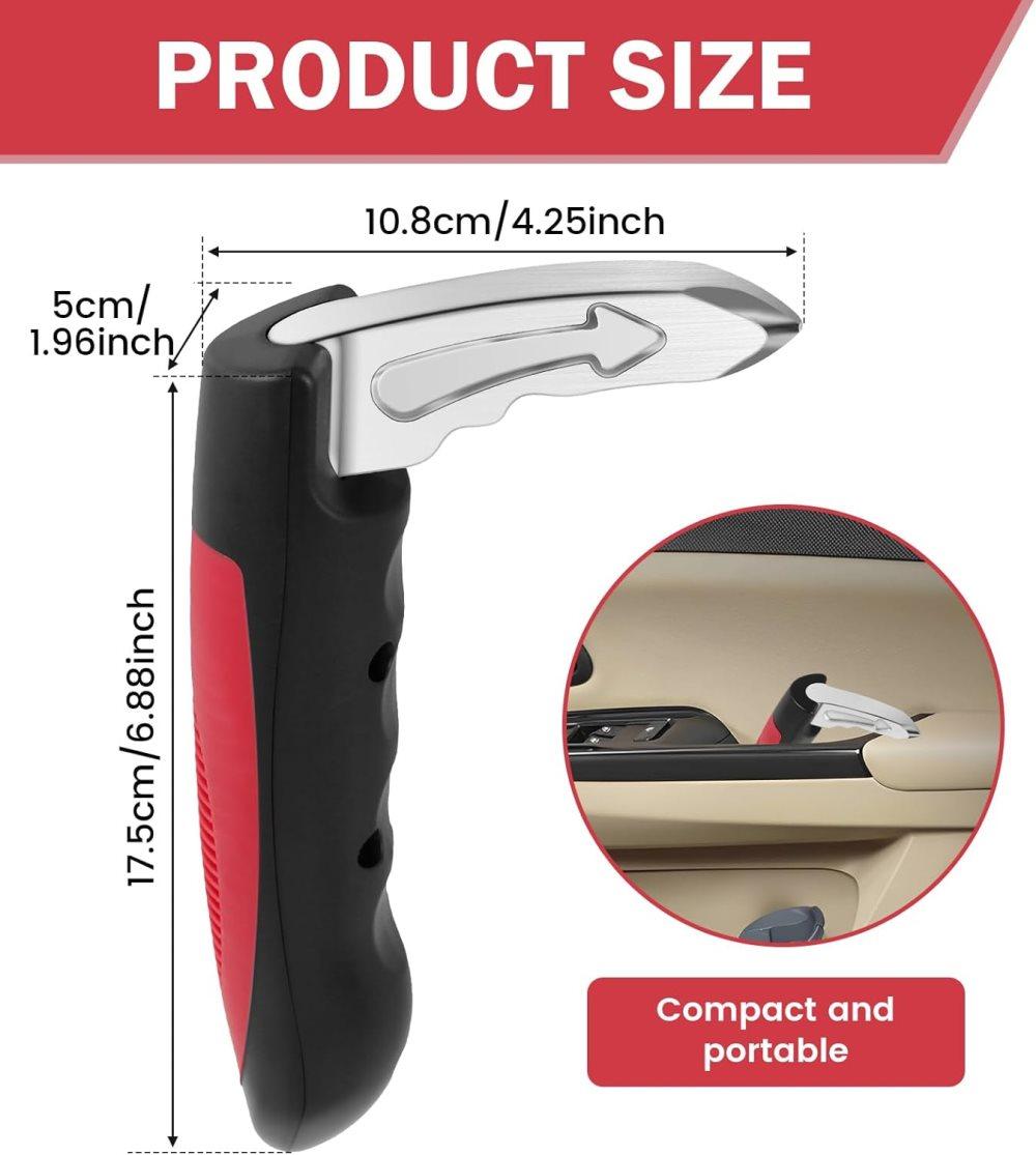 2 pcs Car Support Handles for Elderly, Emergency Hammer, Compatible with Vehicles, 12.5 x 3.1 inches, Red - Image 7
