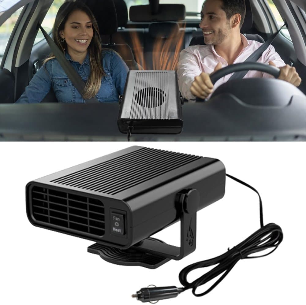 12V 200W Portable Car Heater and Fan 2-in-1 with 360° Rotation, Fast Defrosting and Windshield Demisting, Black - Image 1