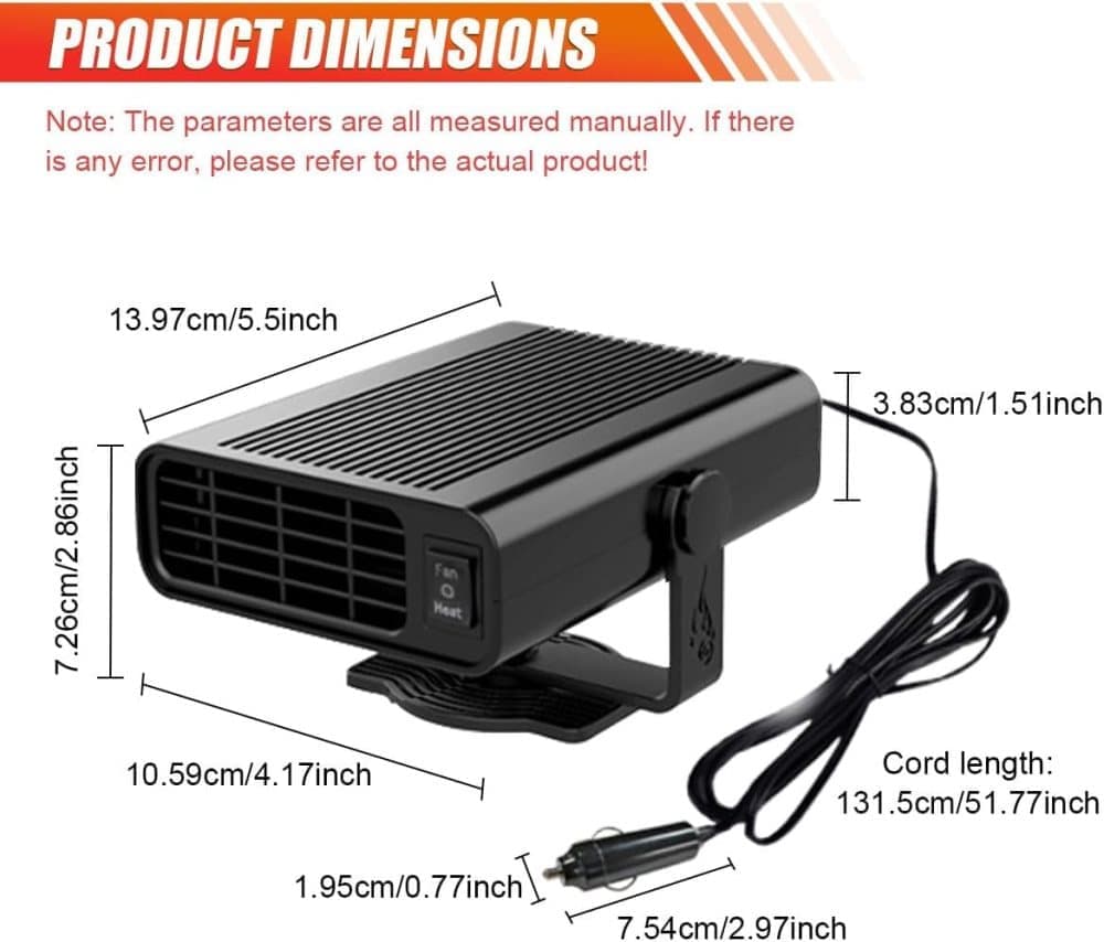12V 200W Portable Car Heater and Fan 2-in-1 with 360° Rotation, Fast Defrosting and Windshield Demisting, Black - Image 2