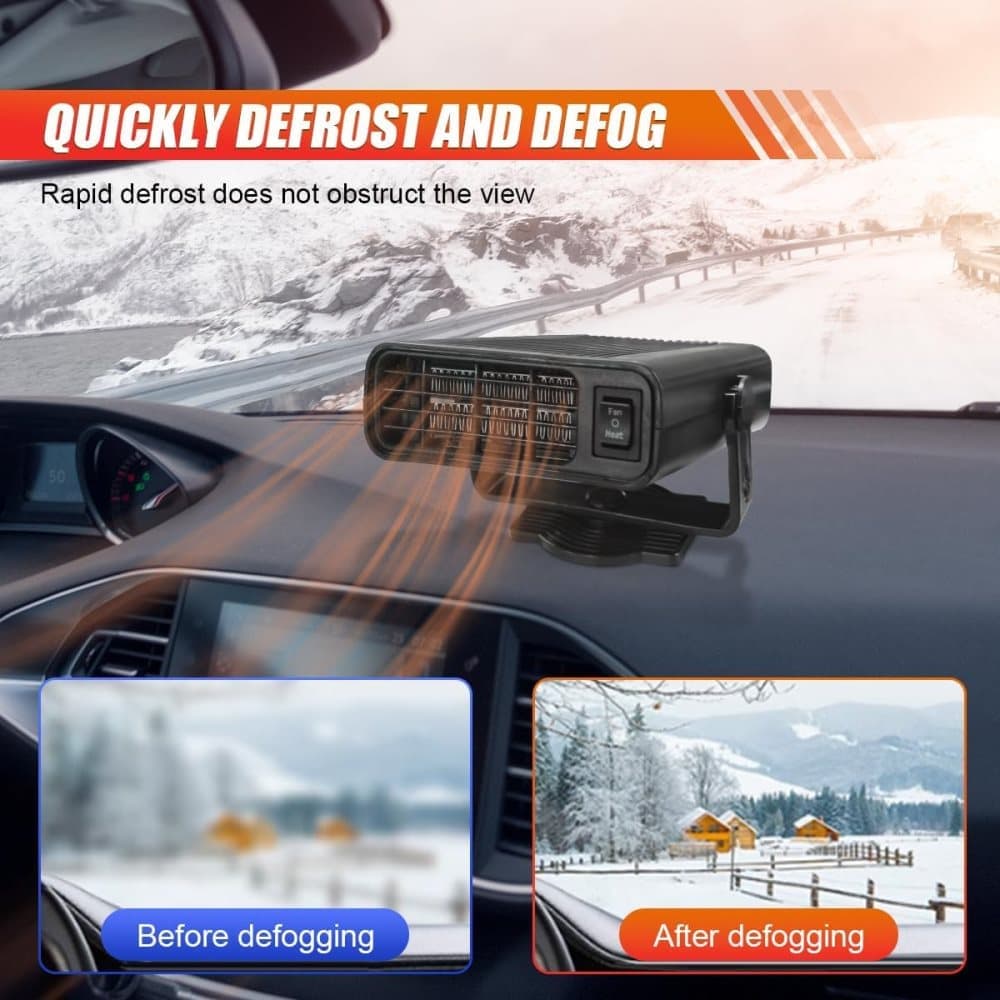 12V 200W Portable Car Heater and Fan 2-in-1 with 360° Rotation, Fast Defrosting and Windshield Demisting, Black - Image 4