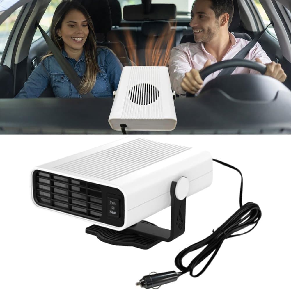 12V 200W Portable Car Heater and Fan 2-in-1 with 360° Rotation, White, Fast Defrosting Windshield Demisting - Image 1