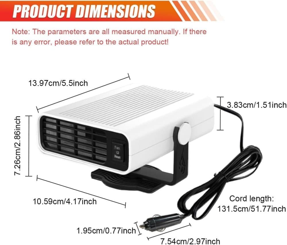 12V 200W Portable Car Heater and Fan 2-in-1 with 360° Rotation, White, Fast Defrosting Windshield Demisting - Image 2