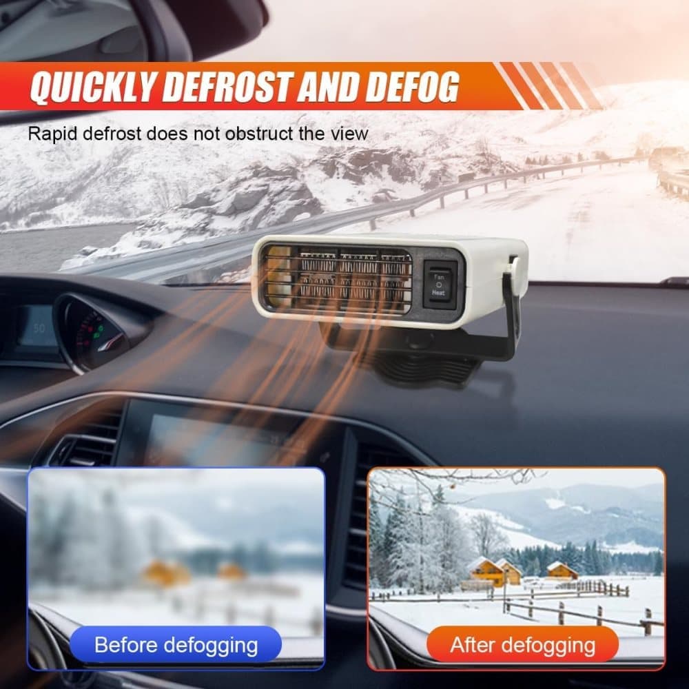 12V 200W Portable Car Heater and Fan 2-in-1 with 360° Rotation, White, Fast Defrosting Windshield Demisting - Image 5