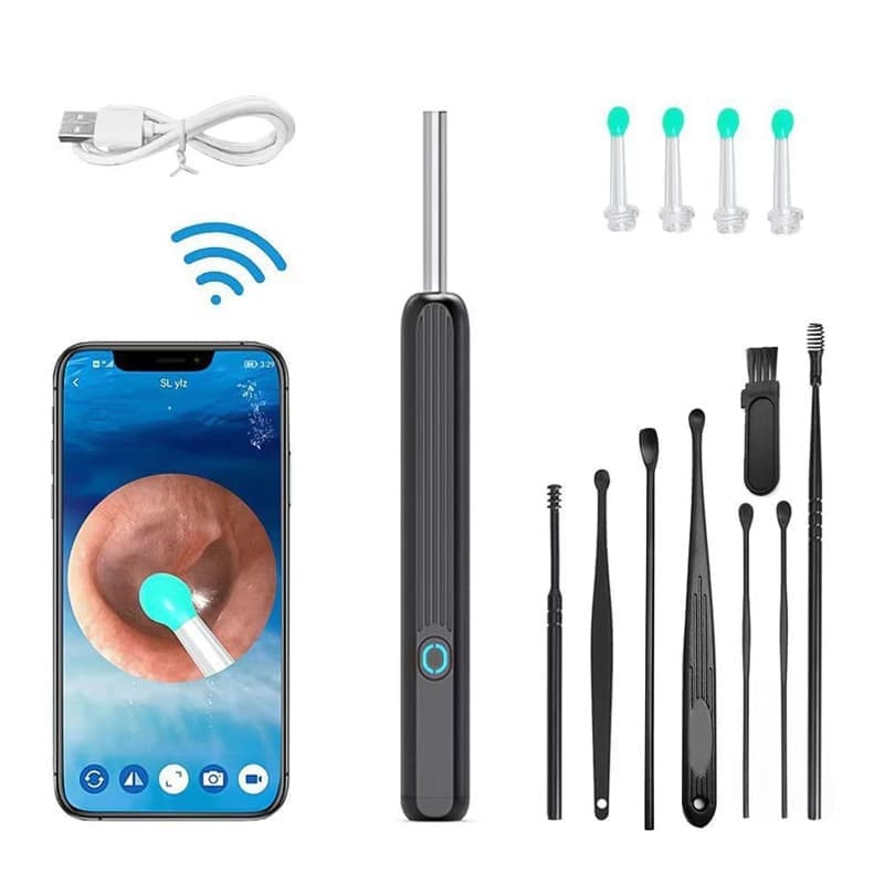 Smart Ear Cleaner with 1296P HD Camera, Wireless Earwax Removal WiFi Endoscope, Safe Inspection Intelligent Temperature Control, Black - Image 1